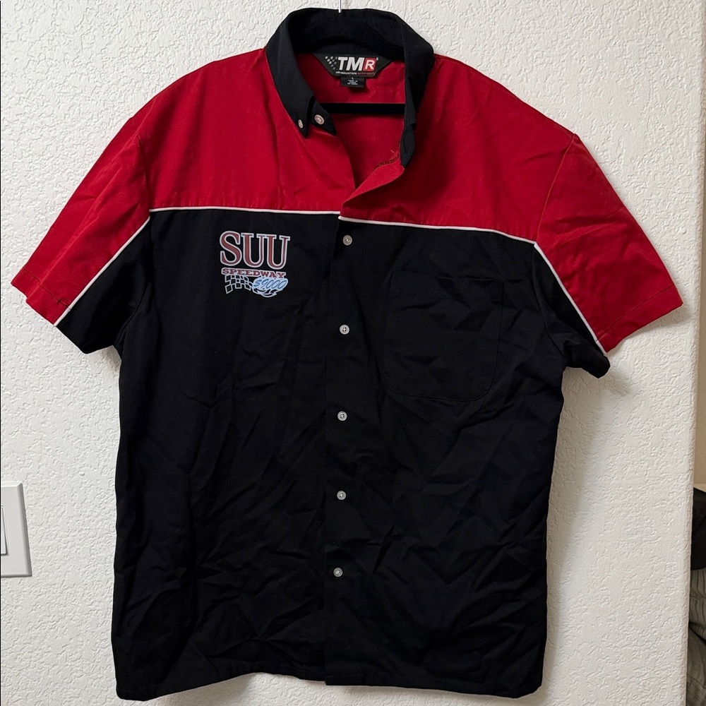 Vintage TMR Racewear Red and Black Men's Casual Button Down Shirt